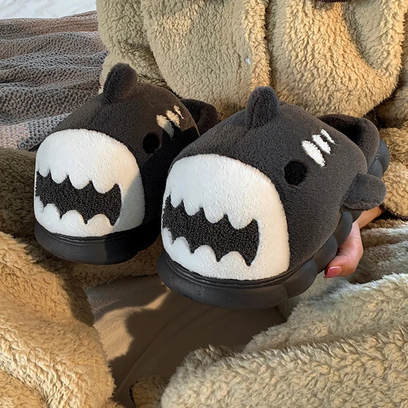 Grey Fur Shark Slippers
