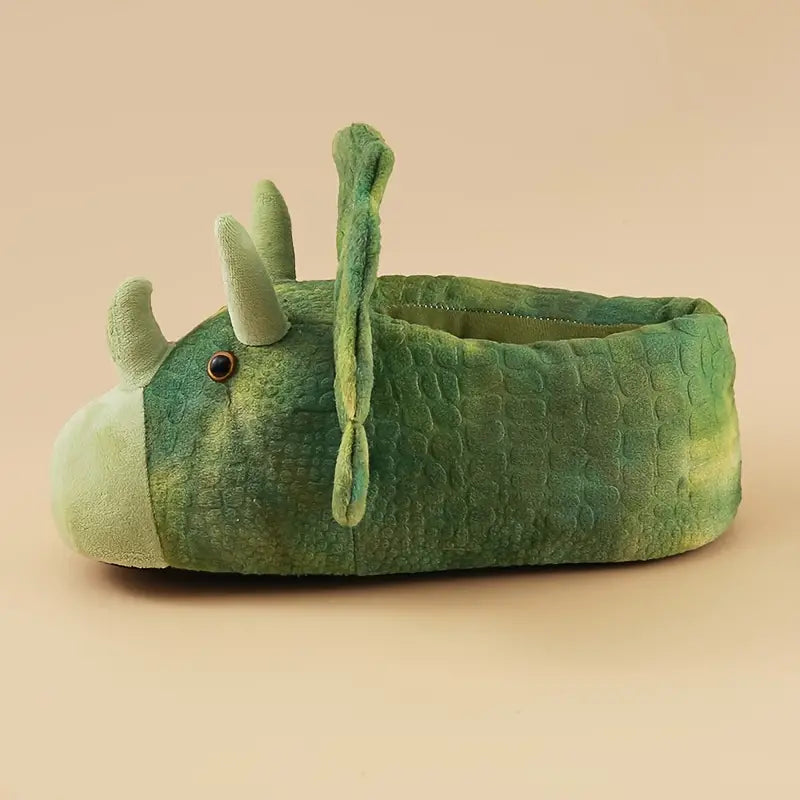 Green Triceratops Dino Slippers