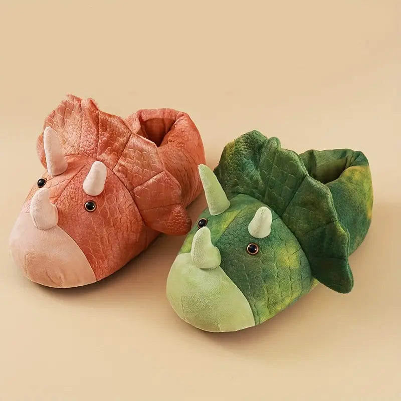 Green Triceratops Dino Slippers
