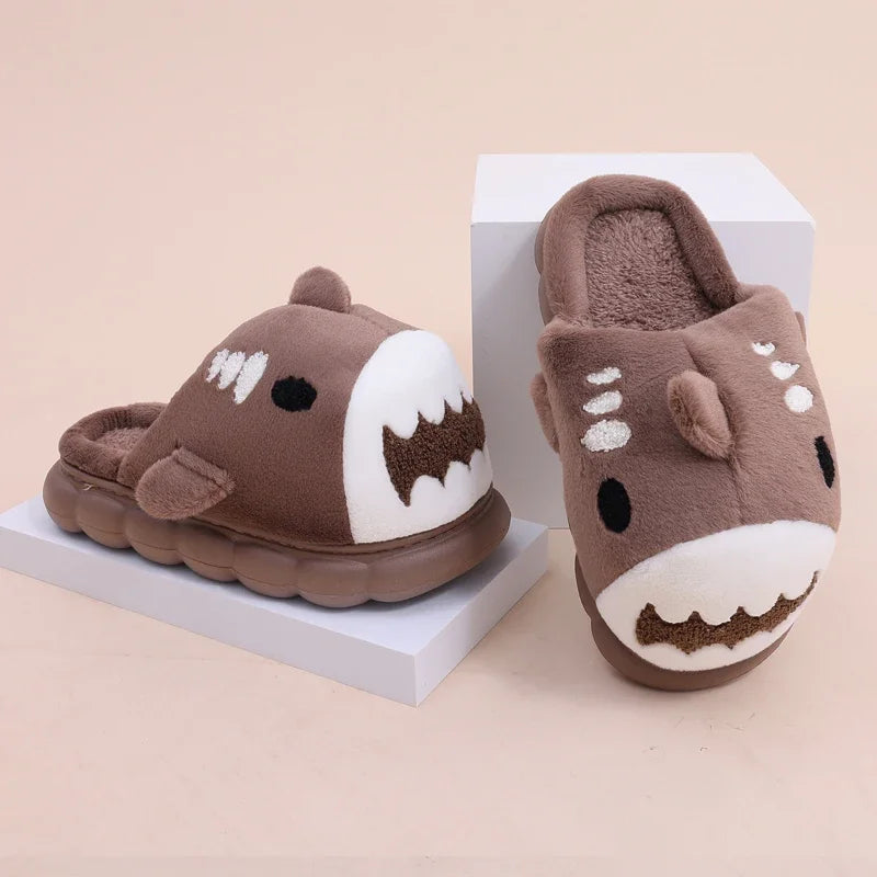 Brown Chunky Fur Shark Slippers