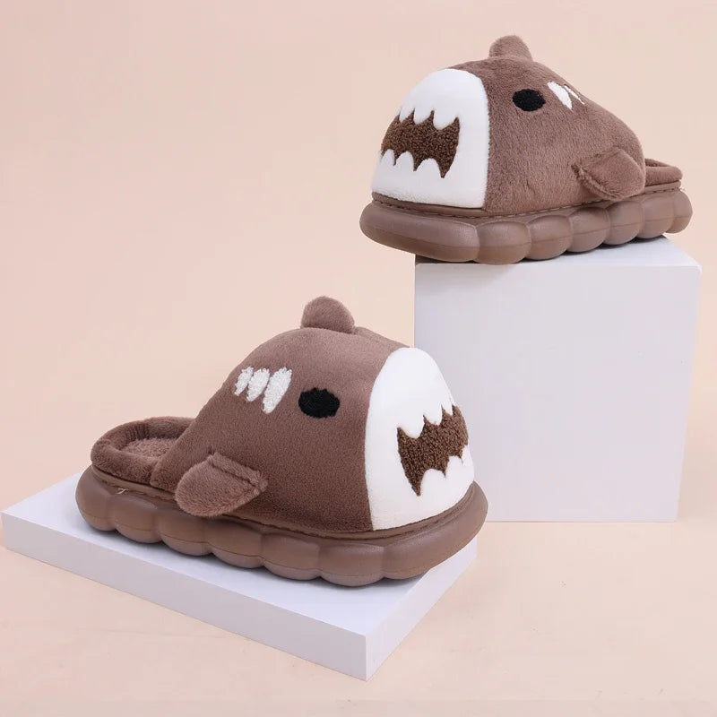 Brown Chunky Fur Shark Slippers