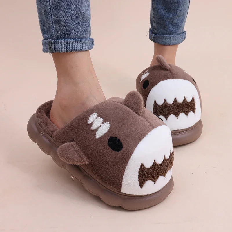 Brown Chunky Fur Shark Slippers