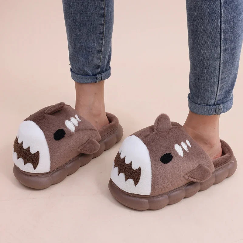 Brown Chunky Fur Shark Slippers
