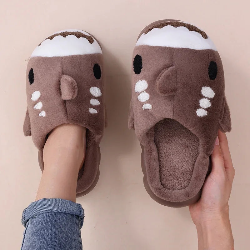Brown Chunky Fur Shark Slippers