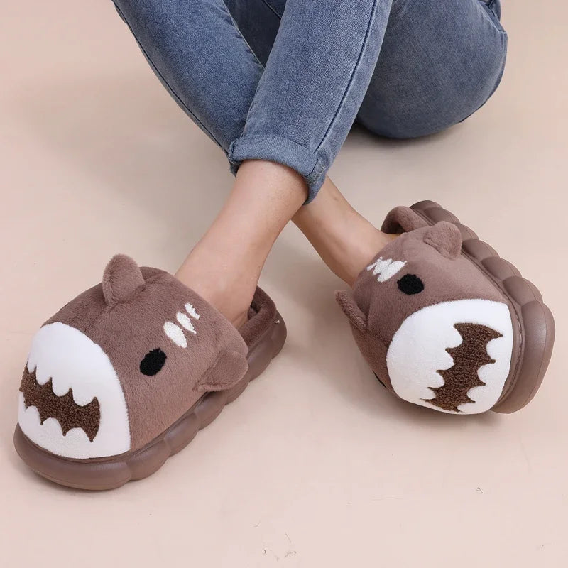 Brown Chunky Fur Shark Slippers