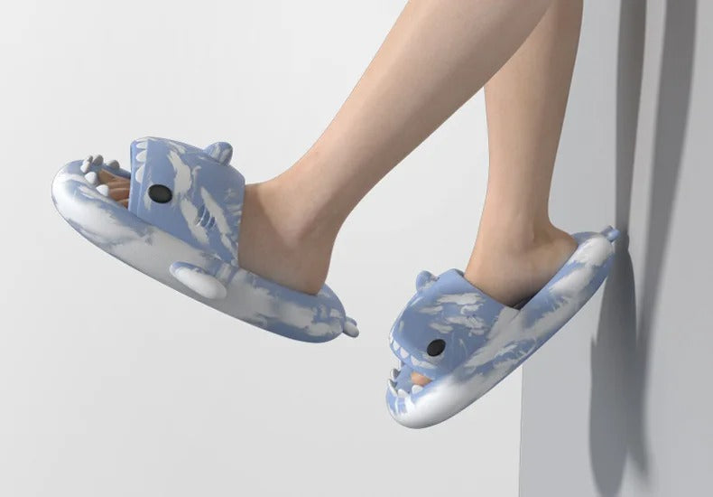 Baby Blue Paint Shark Slides